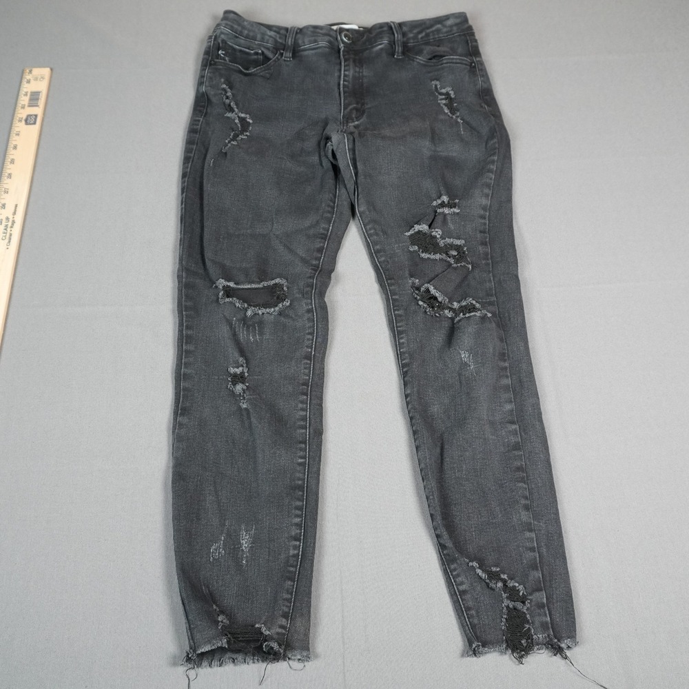 KanCan Jeans Womens 11/29 Black Distressed Skinny Stretch Denim Frayed Hem